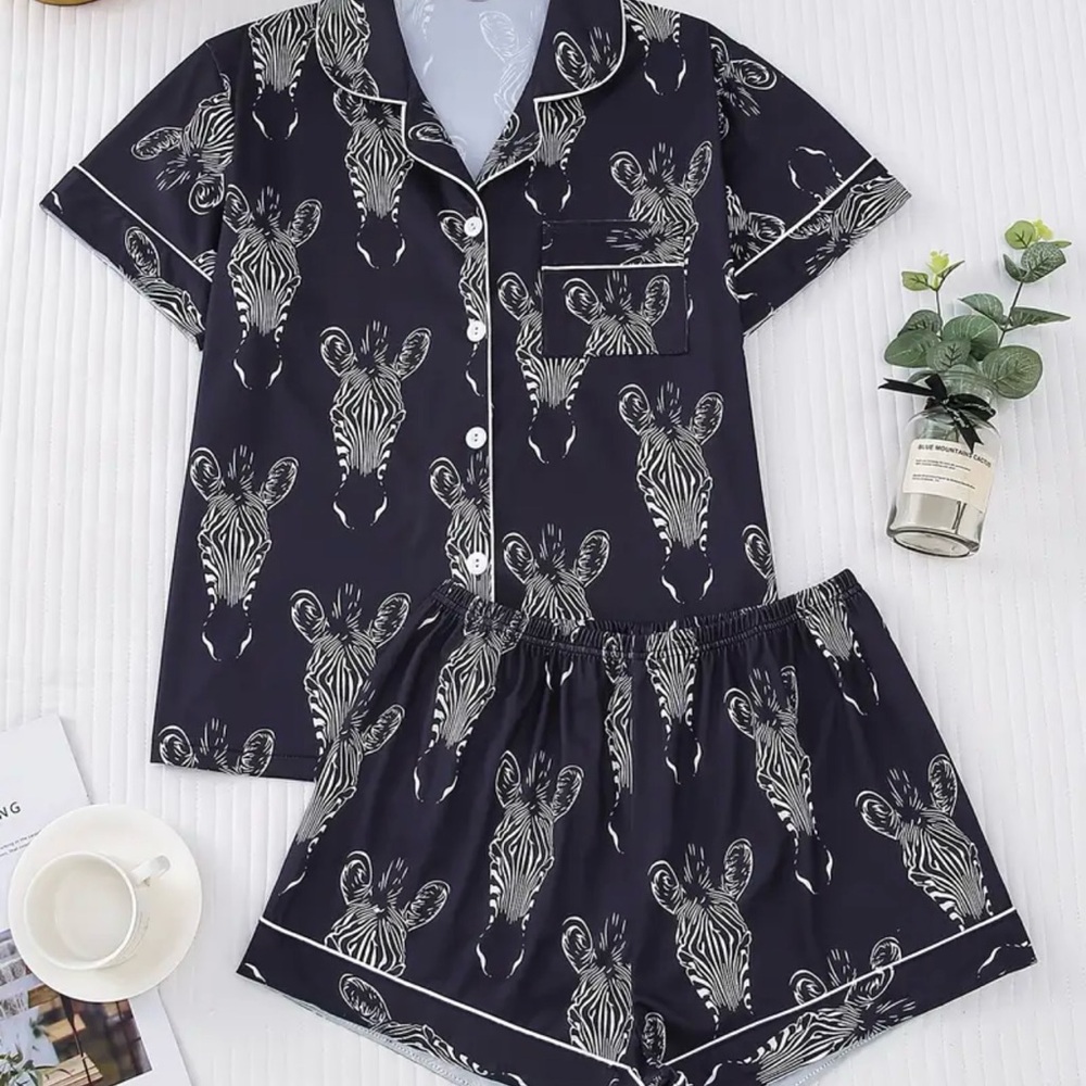 Zebra Print Black Pajama Set